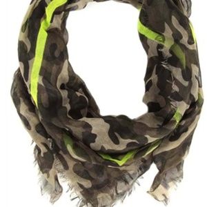 Woven Scarf with Camo Print and Neon Trim